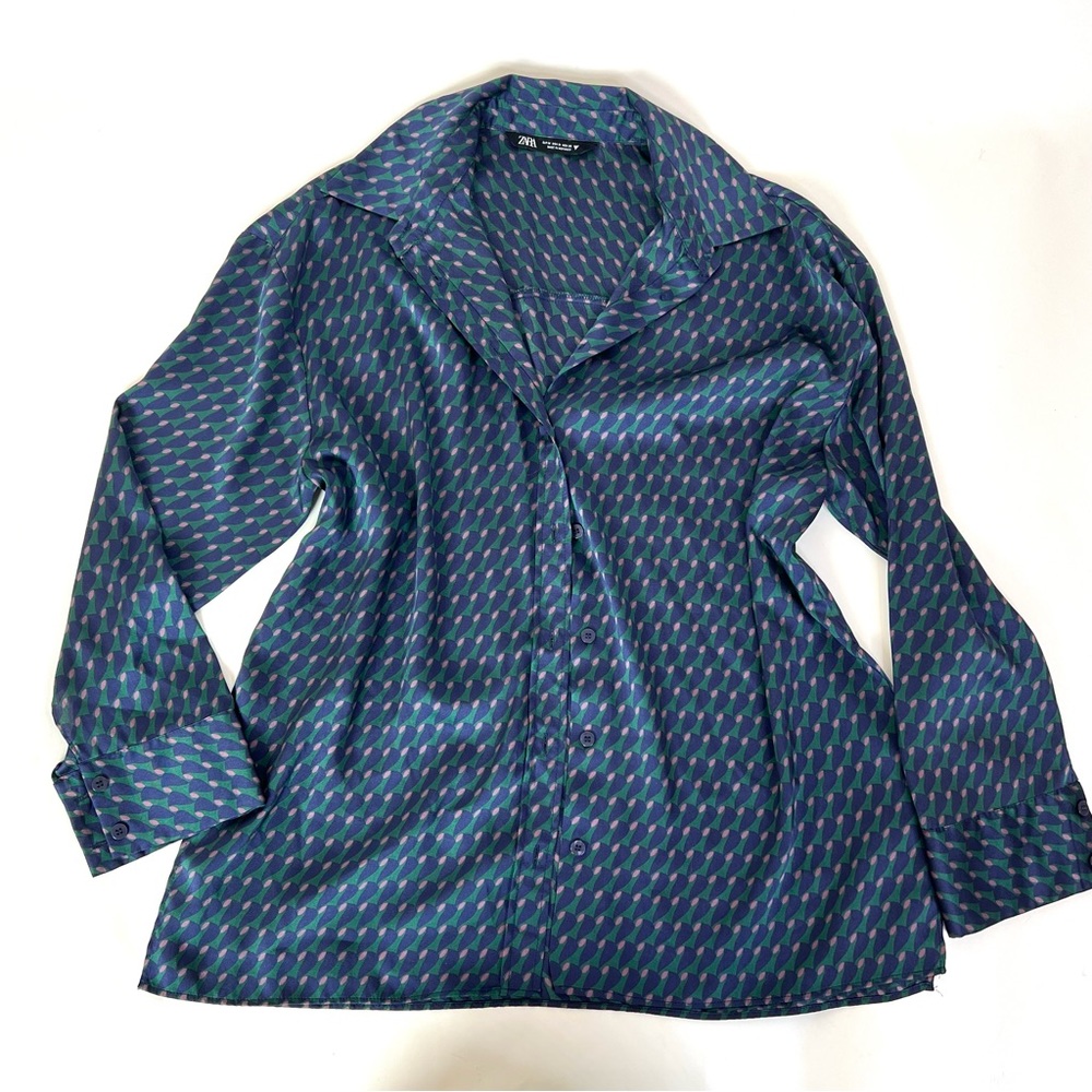 Zara satin silky smooth casual office college button up shirt